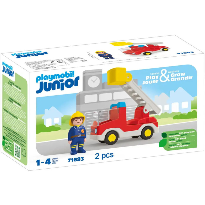 Playmobil Junior Set: Feuerwehrmann und rotes Feuerwehrauto, 2-teilig, geeignet für Kinder von 1-4 Jahren.