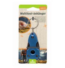 Blauer Multitool-Anhänger in Verpackung mit Outdoor-Design und der Aufschrift Multitool-Anhänger.