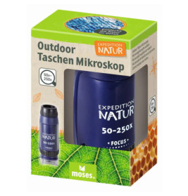Expedition Natur Taschenmikroskop (50-250x) von Moses, mit naturbezogener Verpackung, Outdoor-tauglich.