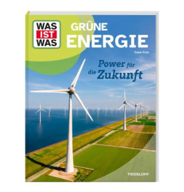 Buchcover mit Windrädern auf grünen Feldern, Titel: Grüne Energie - Power für die Zukunft von Frank Frick.