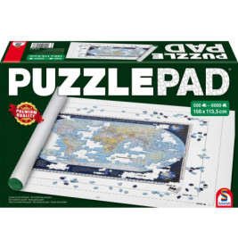 Grüne Box mit der Aufschrift Puzzle Pad und dem Bild eines teilweise fertigen Weltkarten-Puzzles.