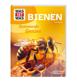 Buchcover WAS IST WAS BIENEN, mit Nahaufnahme einer Biene auf Wabe.
