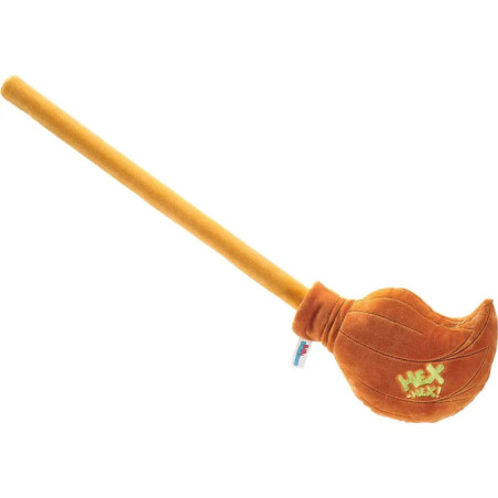 Plüschspielzeug in Besenform mit HEX HEX! auf dem braunen Borstenende bestickt.