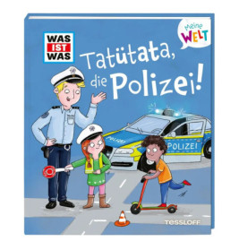 Buchcover: Polizist, zwei Kinder, Polizeiauto deutscher Titel Tatütata, die Polizei!.