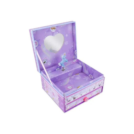 Lila Spieluhr mit herzförmigem Spiegel und blauer Ballerina-Figur im Inneren. Lila Spieluhr mit herzförmigem Spiegel und blauer Ballerina-Figur im Inneren.