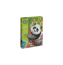 Diamond Painting-Set mit Panda und buntem Hintergrund, geeignet für Kinder ab 8 Jahren.