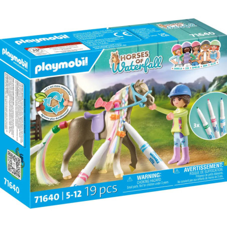 Playmobil Horses of Waterfall Set mit Mädchen, Pferd und drei Stiften zum Färben der Pferdemähne.