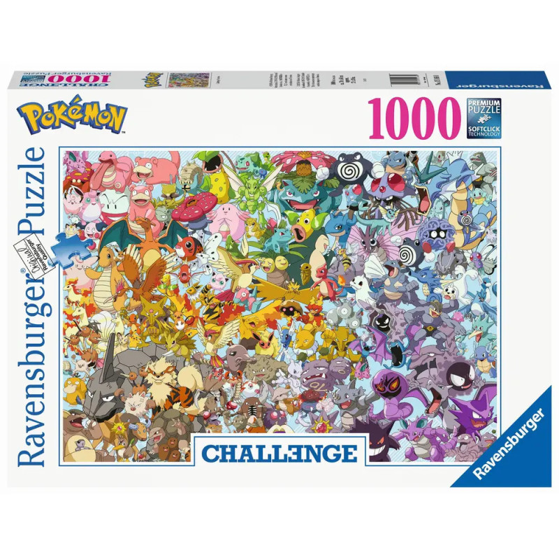 Ravensburger Puzzle mit 1000 Teilen zeigt viele bunte Pokémon auf der Schachtel.