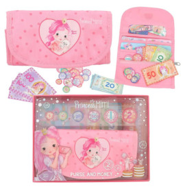 Pink Princess Mimi Spielhandtasche mit Spielgeld, Karten und Portemonnaie, verziert mit einem pinkhaarigen Mädchen.
