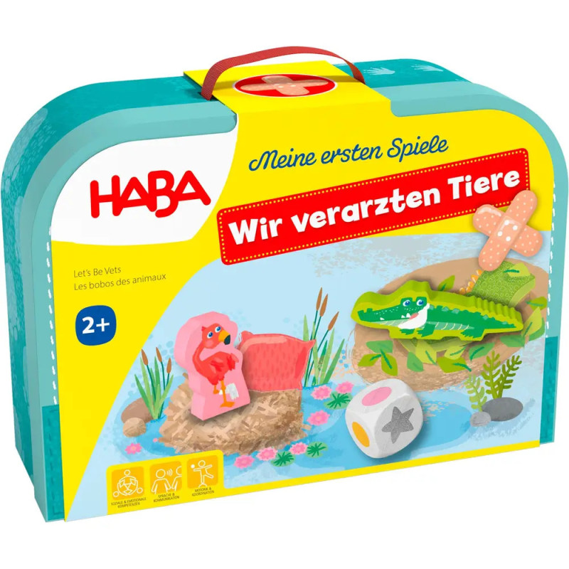 Bunte HABA-Spieleschachtel Wir verarzten Tiere für Kinder ab 2 Jahren mit Tieren, Verbänden und Würfeln. Bunte HABA-Spieleschachtel Wir verarzten Tiere für Kinder ab 2 Jahren mit Tieren, Verbänden und Würfeln.