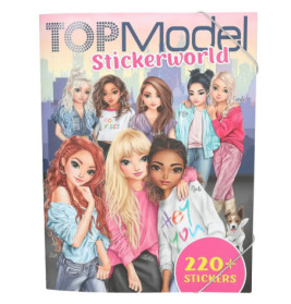 Acht gezeichnete Mädchen auf einem TOPModel Stickerworld Cover, dazu der Schriftzug 220+ Sticker.