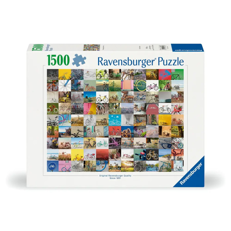 Ravensburger Puzzlebox mit 1500 Teilen und einer bunten Collage aus Fahrradmotiven auf der Vorderseite.