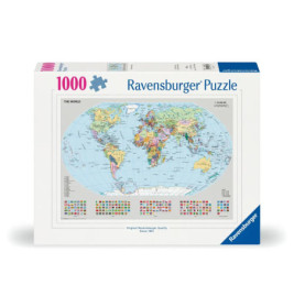 Ravensburger Puzzlebox mit 1000 Teilen und detaillierter Weltkarten-Illustration auf der Vorderseite.