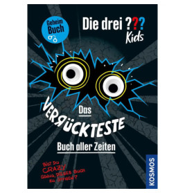 Buchcover mit Comicaugen, deutschem Titel und auffälliger Grafik zu Die drei ? Kinder: Das verrückteste Buch aller Zeiten.