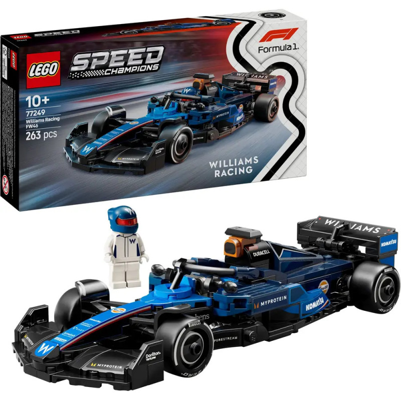 LEGO Speed Champions Williams Racing F1-Set mit Minifigur und 263 Teilen, geeignet ab 10 Jahren.
