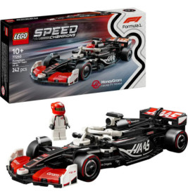 Das LEGO Speed Champions Haas F1 Set enthält ein Auto, eine Fahrerfigur, die Box und 242 Bausteine.