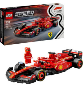 LEGO Speed Champions Ferrari F1-75 Set mit 275 Teilen, Box und einer Minifigur im roten Rennanzug.