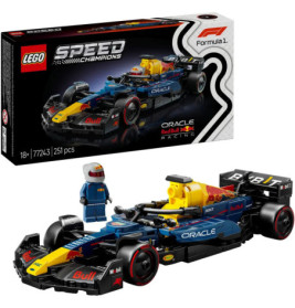 LEGO Speed Champions Red Bull F1 Set mit Minifigur, Auto und Box, inklusive Oracle- und Sponsorenlogos.