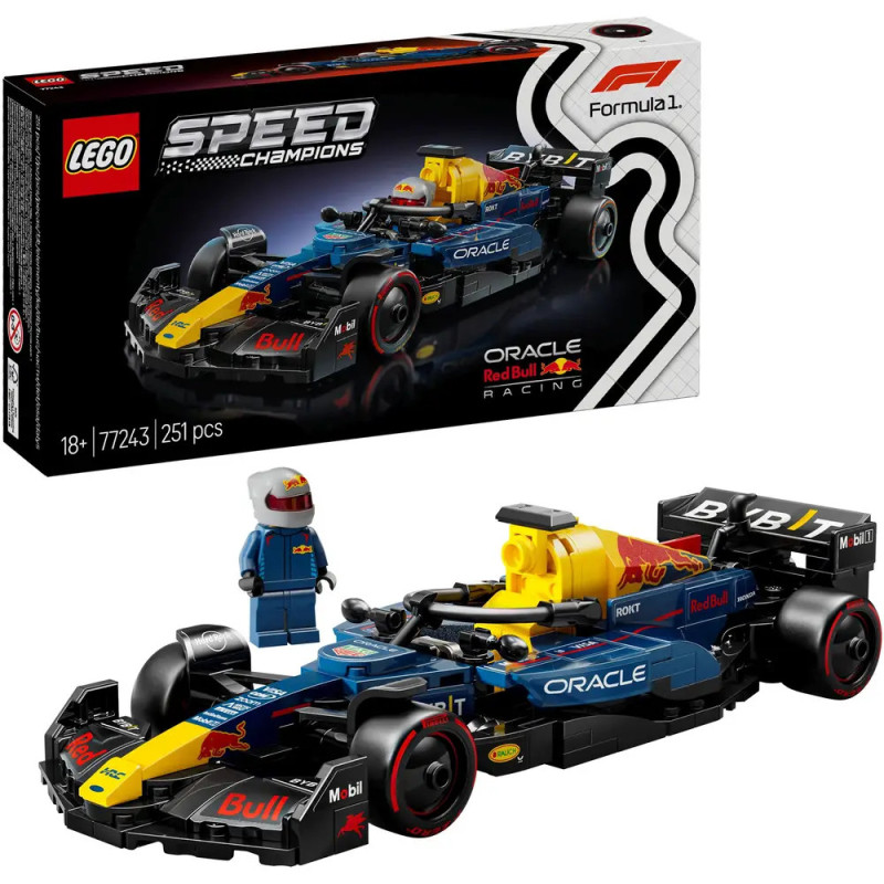 LEGO Speed Champions Red Bull F1 Set mit Minifigur, Auto und Box, inklusive Oracle- und Sponsorenlogos. LEGO Speed Champions Red Bull F1 Set mit Minifigur, Auto und Box, inklusive Oracle- und Sponsorenlogos.