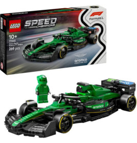 LEGO Speed Champions Aston Martin F1 Set mit grünem Rennwagen, Minifigur und Verpackung abgebildet.