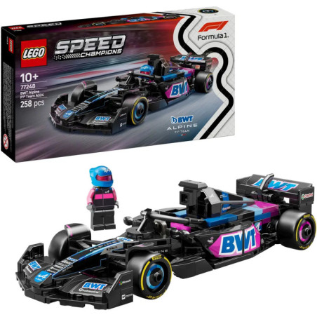 LEGO Speed Champions BWT Alpine F1 Set mit Box, Minifigur und 258 Teilen abgebildet.