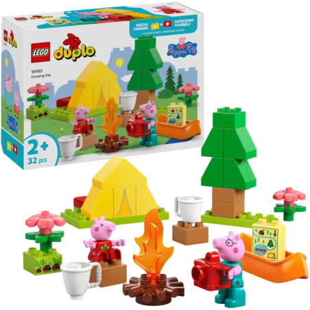 LEGO DUPLO Peppa Pig Camping-Set mit Zelt, Lagerfeuer, Bäumen und Figuren. Ab 2 Jahren geeignet.