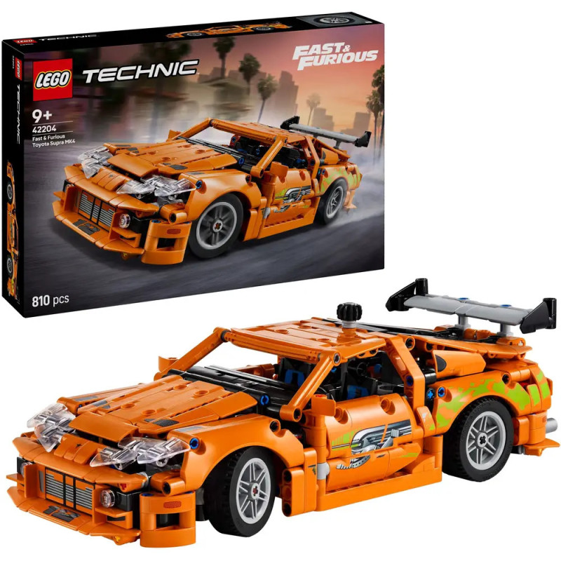 LEGO Technic Toyota Supra in Orange aus Fast & Furious, 810 Teile, mit Box, für Kinder ab 9 Jahren.