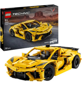 LEGO Technic gelbes Corvette-Modellauto mit Box, 732 Teile, empfohlen ab 9 Jahren.