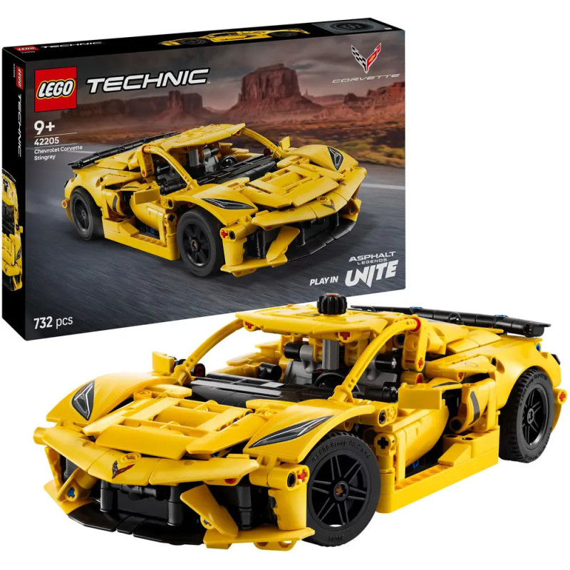 LEGO Technic gelbes Corvette-Modellauto mit Box, 732 Teile, empfohlen ab 9 Jahren. LEGO Technic gelbes Corvette-Modellauto mit Box, 732 Teile, empfohlen ab 9 Jahren.