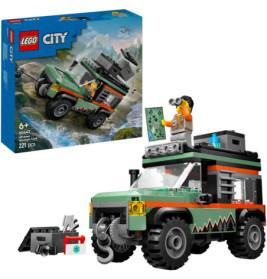 LEGO City Off-Road-Set mit robustem grünem Truck, Forscher-Minifigur, Karte und Zubehör.