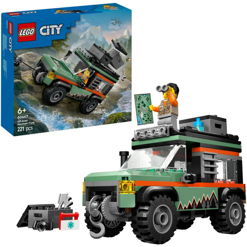 LEGO City Off-Road-Set mit robustem grünem Truck, Forscher-Minifigur, Karte und Zubehör. LEGO City Off-Road-Set mit robustem grünem Truck, Forscher-Minifigur, Karte und Zubehör.