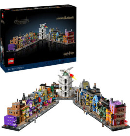 LEGO Harry Potter Winkelgasse mit Box bunte, detailreiche Straßen und die Gringotts Bank sind enthalten.