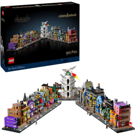 LEGO Harry Potter Winkelgasse mit Box bunte, detailreiche Straßen und die Gringotts Bank sind enthalten.