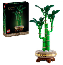 LEGO Lucky Bamboo Set mit grünen Bambusstäben im braunen Topf, die Verpackung ist links zu sehen.