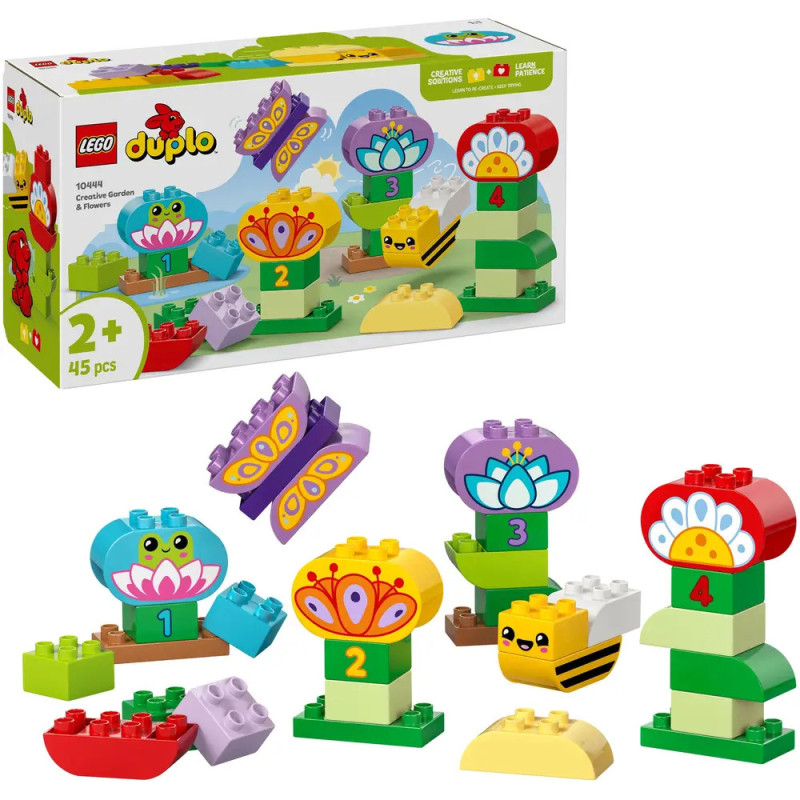 LEGO DUPLO Creative Garden Set mit bunten Blumen-, Bienen-, Schmetterlings- und Froschsteinen ab 2 Jahren.