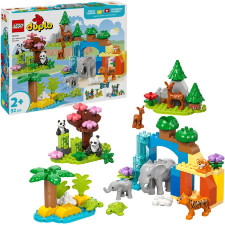 LEGO DUPLO Tierset mit Elefanten, Tiger, Hirsch, Panda und Bäumen für Kinder ab 2 Jahren.