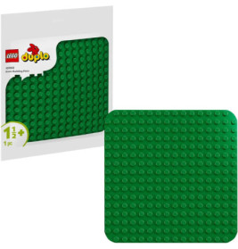 LEGO DUPLO grüne Bauplatte mit abgerundeten Ecken, abgebildet zusammen mit der Verpackung.
