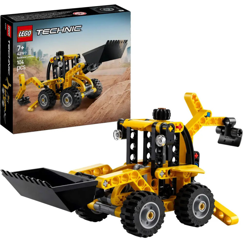 LEGO Technic gelber Radlader mit Verpackung, ab 7 Jahren geeignet, enthält 104 Bauteile.