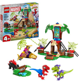 LEGO Marvel Spidey Set mit Dinosauriern, Baumhaus, Figuren und Box mit 143 Teilen für Kinder ab 4 Jahren.