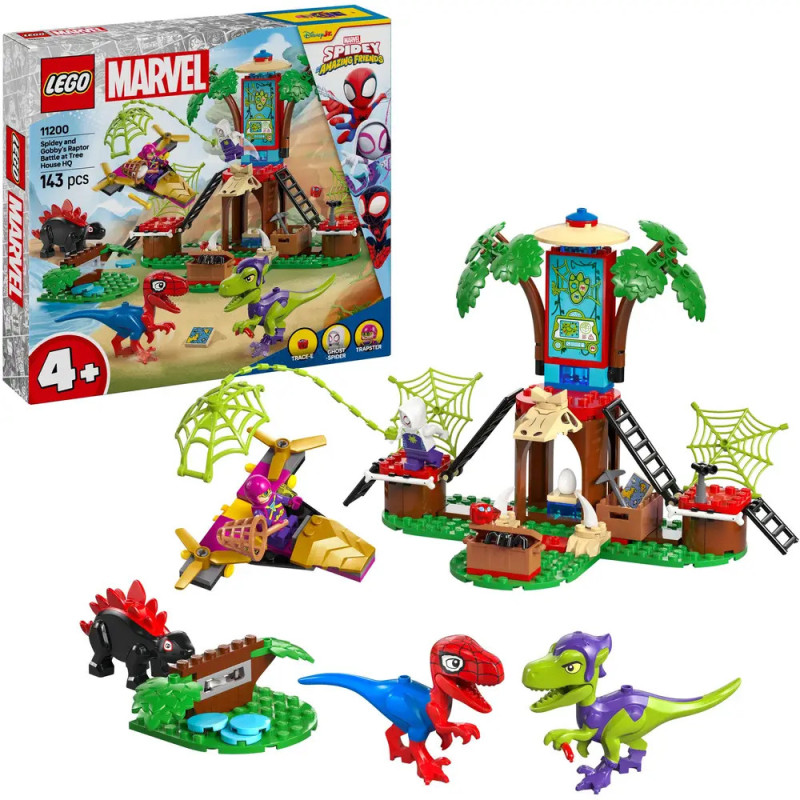 LEGO Marvel Spidey Set mit Dinosauriern, Baumhaus, Figuren und Box mit 143 Teilen für Kinder ab 4 Jahren. LEGO Marvel Spidey Set mit Dinosauriern, Baumhaus, Figuren und Box mit 143 Teilen für Kinder ab 4 Jahren.