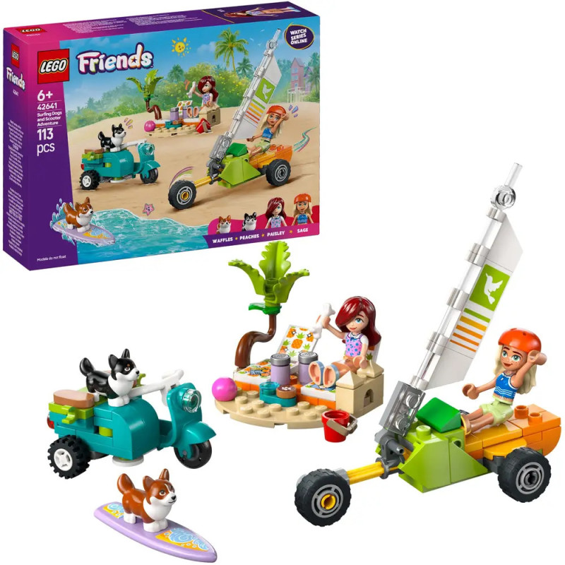 LEGO Friends Strandset mit zwei Mädchen, Roller, Segelwagen, Tisch, Palme und zwei Tieren. LEGO Friends Strandset mit zwei Mädchen, Roller, Segelwagen, Tisch, Palme und zwei Tieren.