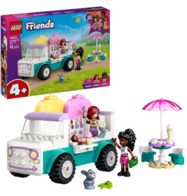 LEGO Friends Eiswagen-Set mit zwei Spielfiguren, Tisch, Sonnenschirm und einem kleinen Tier.