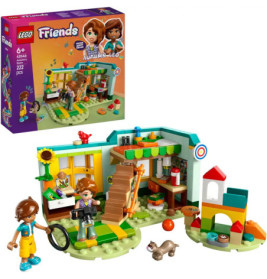 LEGO Friends Autumn und Leo Spielset mit zwei Minifiguren, Katze und buntem Zimmer, Verpackung im Hintergrund.
