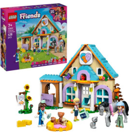LEGO Friends Tierrettungs-Set mit Haus, fünf Figuren, mehreren Tieren und buntem Zubehör Box sichtbar.