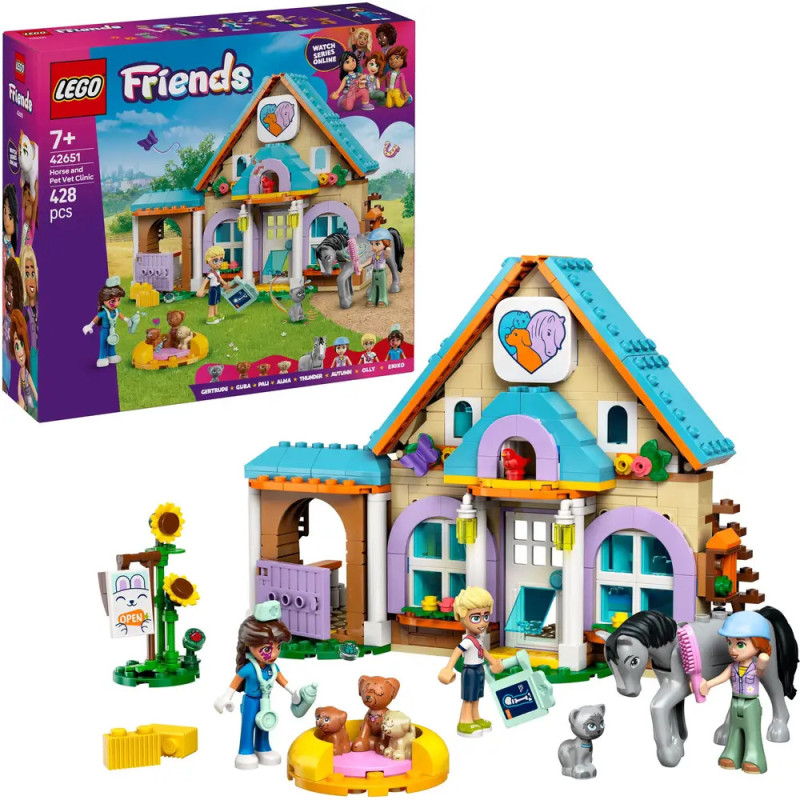 LEGO Friends Tierrettungs-Set mit Haus, fünf Figuren, mehreren Tieren und buntem Zubehör Box sichtbar. LEGO Friends Tierrettungs-Set mit Haus, fünf Figuren, mehreren Tieren und buntem Zubehör Box sichtbar.