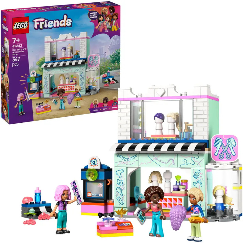 LEGO Friends Friseursalon mit drei Minifiguren, Salon-Gebäude und Zubehör für das Haarstyling. LEGO Friends Friseursalon mit drei Minifiguren, Salon-Gebäude und Zubehör für das Haarstyling.