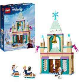 LEGO Disney Frozen Set mit Anna, Elsa, Olaf, Schlitten und farbenfrohem Eisschloss.