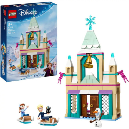 LEGO Disney Frozen Set mit Anna, Elsa, Olaf, Schlitten und farbenfrohem Eisschloss.