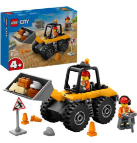 LEGO City Bauset mit Frontlader, zwei Minifiguren, Verkehrskegeln und einem Warnschild.