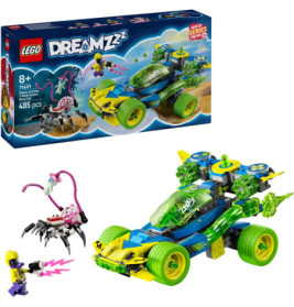 LEGO DREAMZzz Set: grünes und blaues Auto, pinke Spinnen-Kreatur, Minifiguren, ab 8 Jahren.